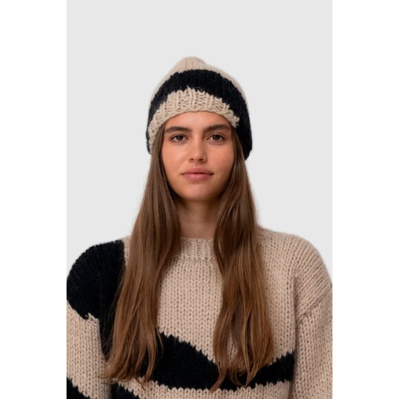 NWT The Wolf Gang Palermo TWG Wave Print Knitted Beanie Black Wave One Size - Picture 3 of 12